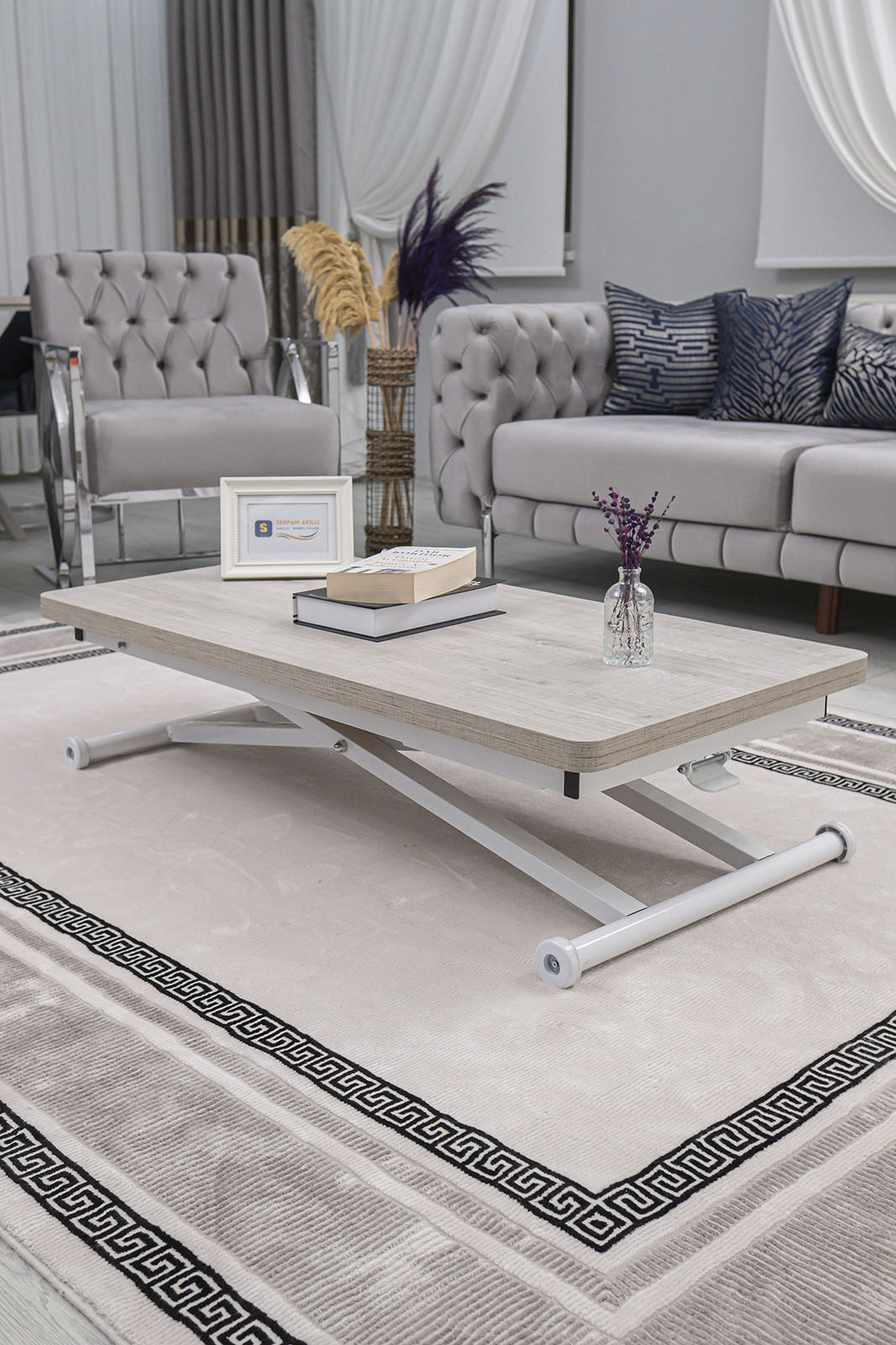 Home Smart Coffee Table – Lisbon MDF Top & White Metal Legs