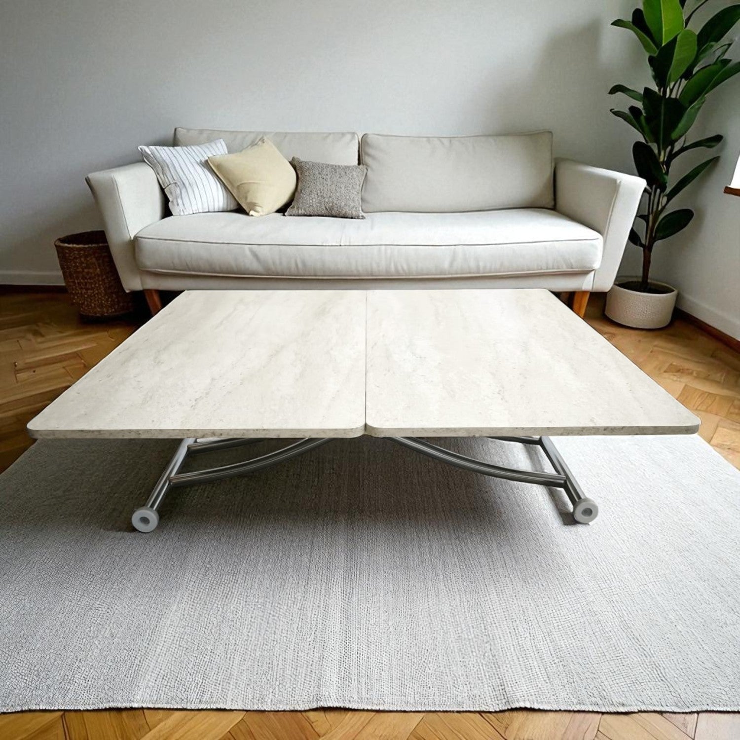 Juppo Smart Coffee Table – Travertine MDF Top & Chrome Metal Legs