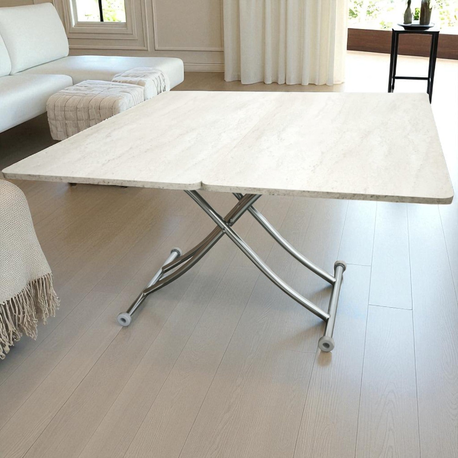 Juppo Smart Coffee Table – Travertine MDF Top & Chrome Metal Legs