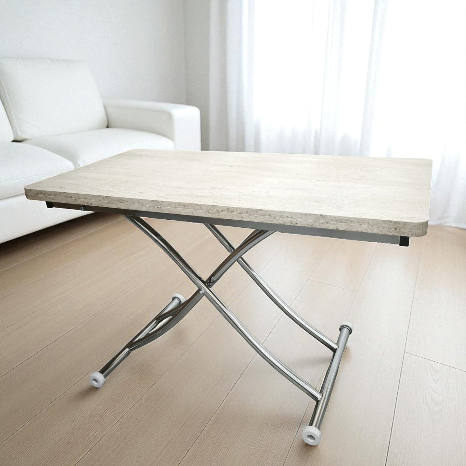 Juppo Smart Coffee Table – Travertine MDF Top & Chrome Metal Legs