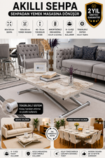 Home Akıllı Sehpa – Beyaz Mermer MDF Üst & Krom Kaplama Metal Ayak