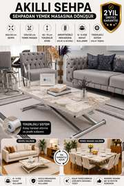 Home Akıllı Sehpa – Beyaz Mermer MDF Üst & Krom Kaplama Metal Ayak