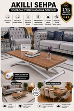 Home Akıllı Sehpa – Ceviz MDF Üst & Beyaz Metal Ayak