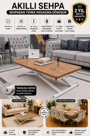 Home Smart Coffee Table – EfesCam MDF Top & White Metal Legs