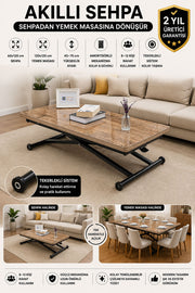 Home Smart Coffee Table – Antique Light MDF Top & Black Metal Legs