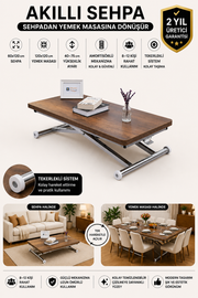 Home Akıllı Sehpa – Barok Koyu Ceviz MDF Üst & Krom Kaplama Metal Ayak