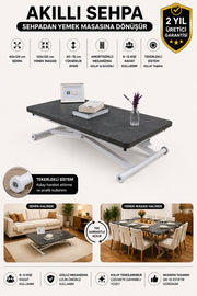 Home Smart Coffee Table – Grooved Anthracite MDF Top & White Metal Legs