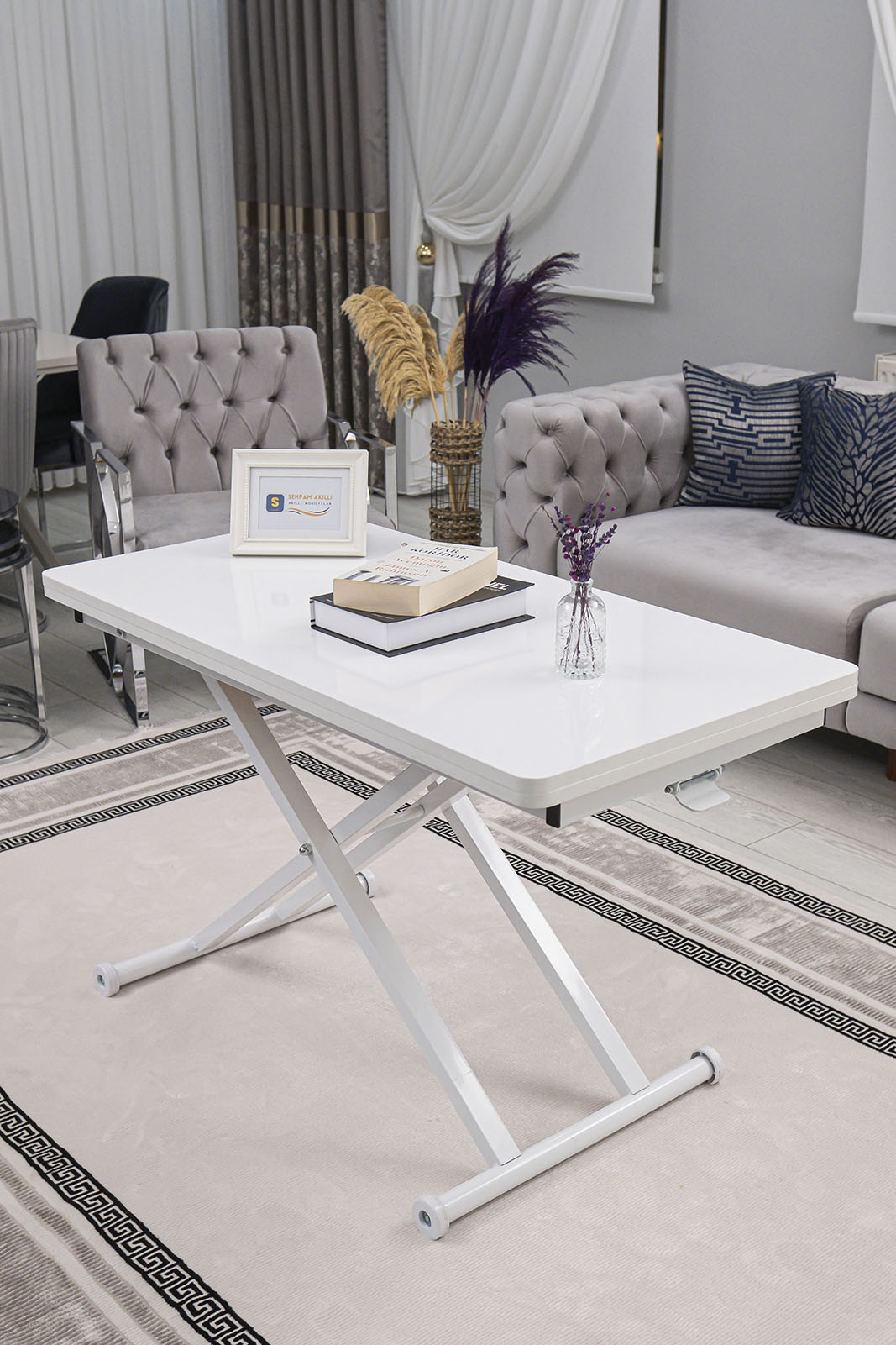 Home Smart Coffee Table – White MDF Top & White Metal Leg