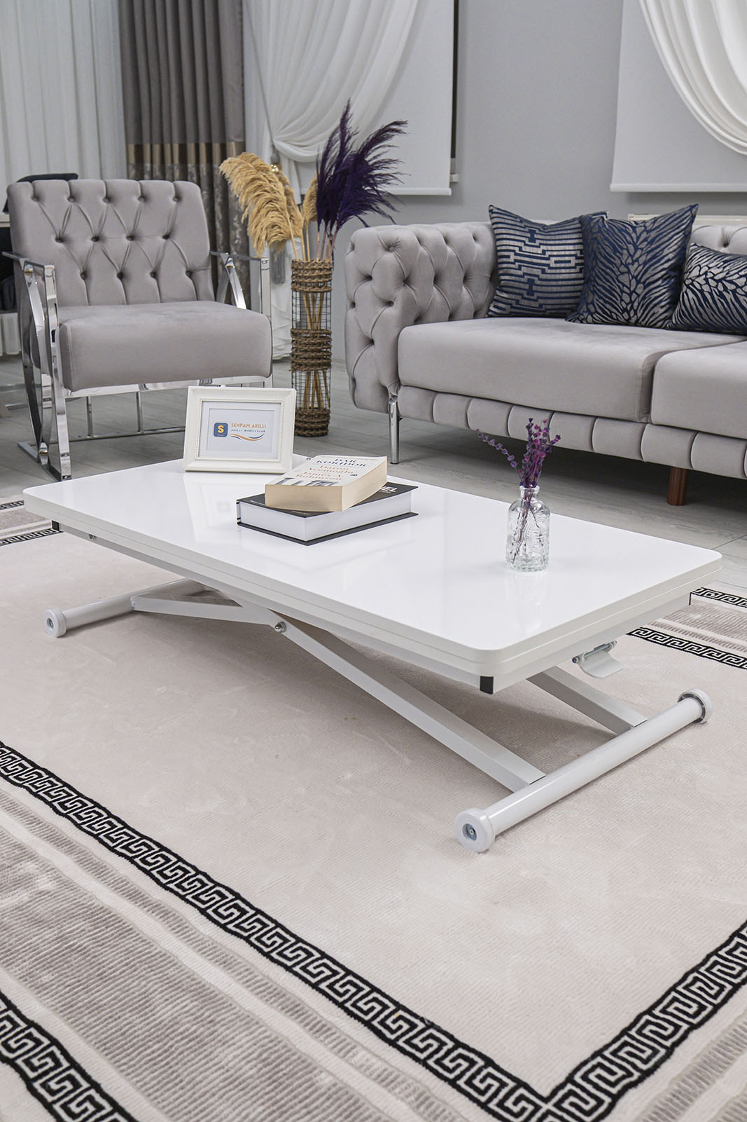Home Smart Coffee Table – White MDF Top & White Metal Leg