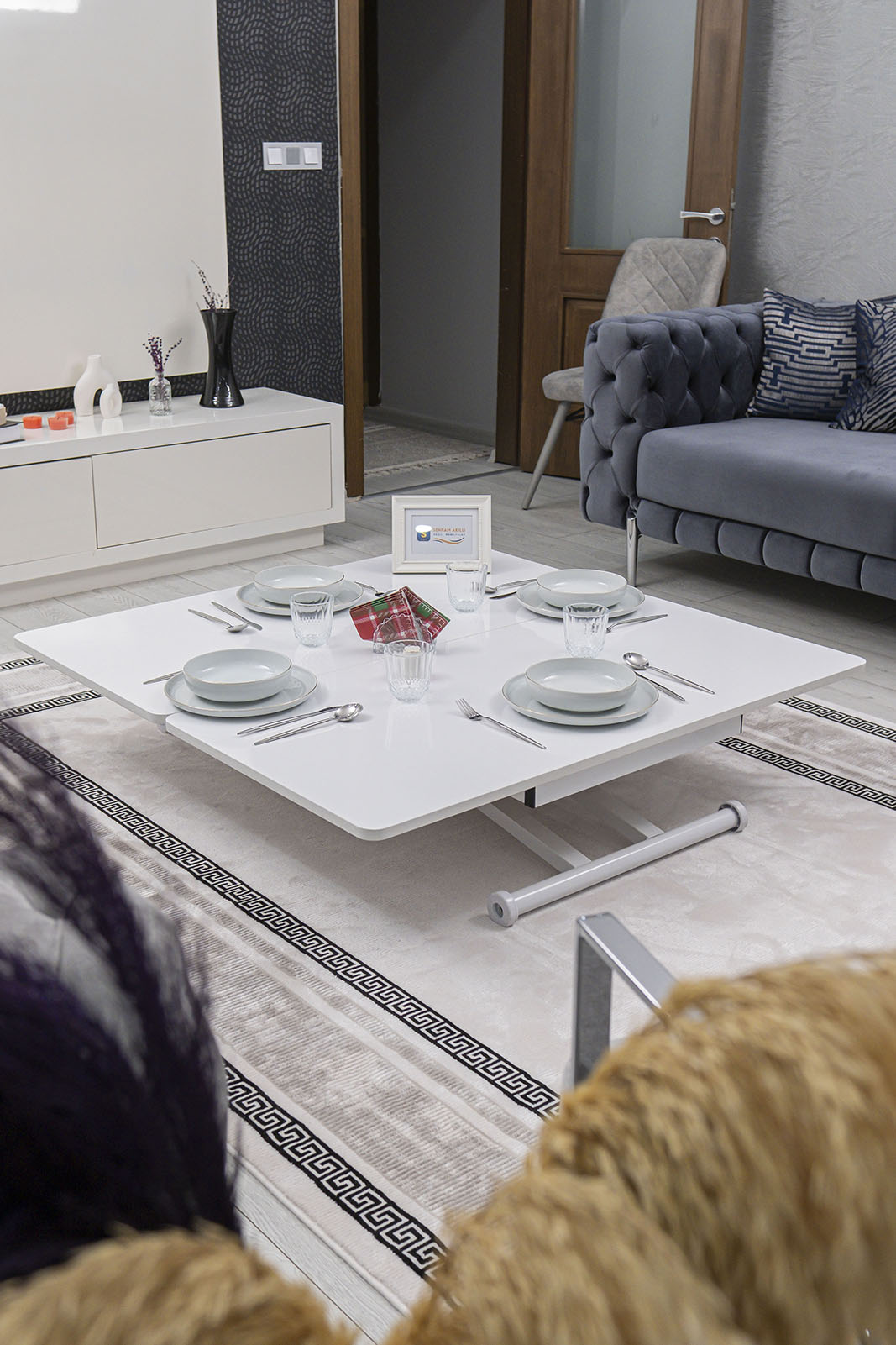 Home Smart Coffee Table – White MDF Top & White Metal Leg