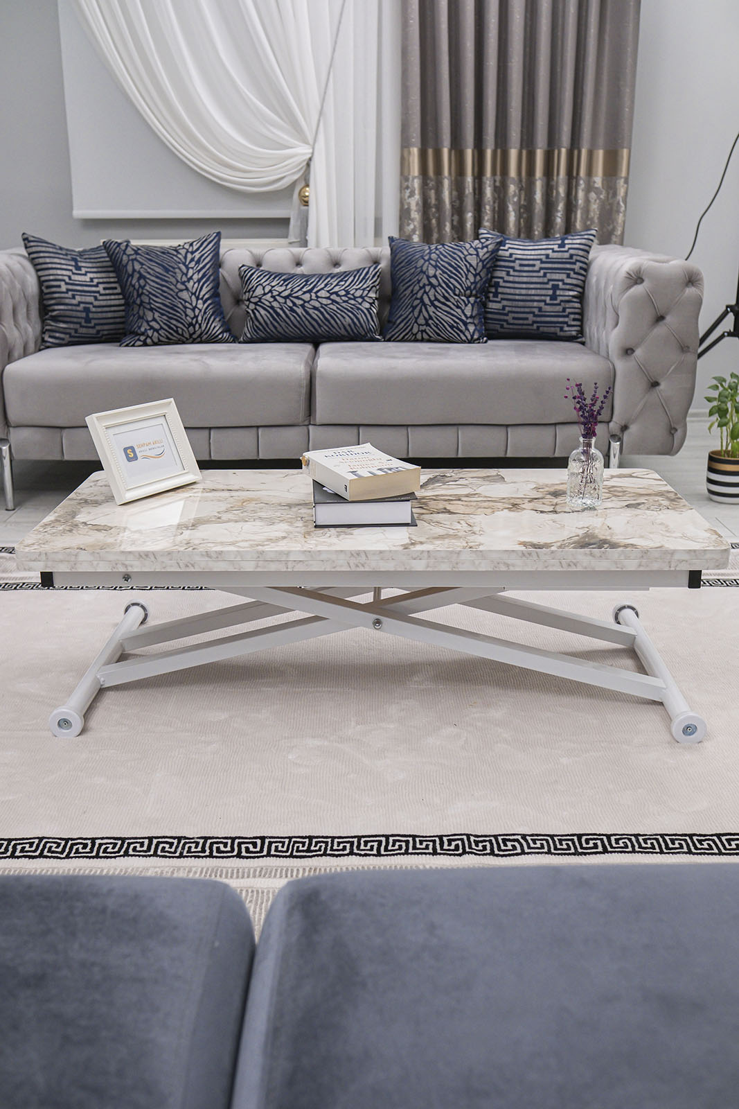 Home Smart Coffee Table – White Marble MDF Top & White Metal Leg