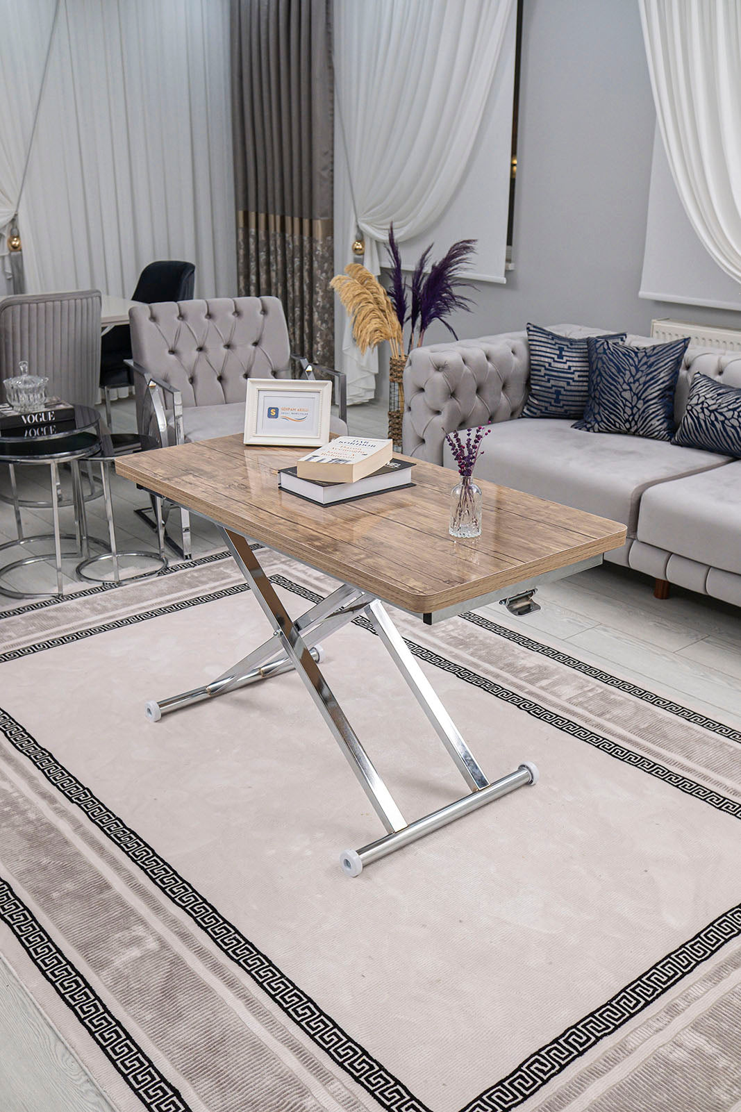 Home Akıllı Sehpa – Antiklayt MDF Üst & Krom Kaplama Metal Ayak