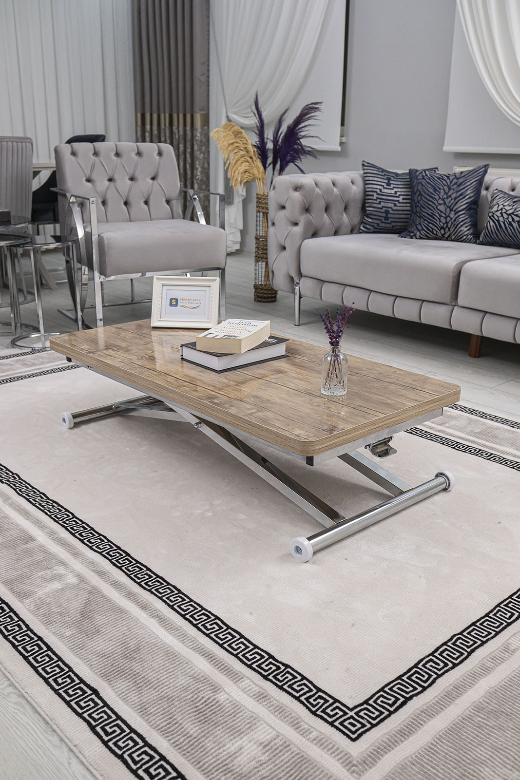 Home Akıllı Sehpa – Antiklayt MDF Üst & Krom Kaplama Metal Ayak