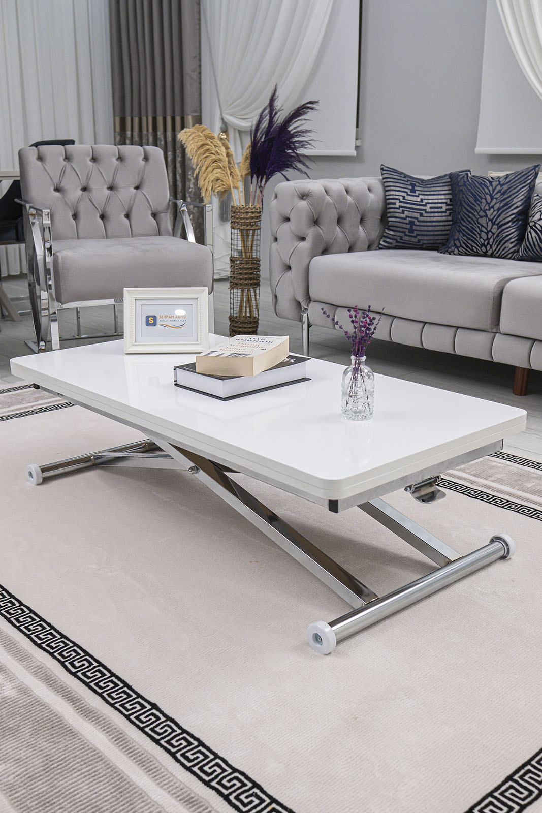 Home Smart Coffee Table – White MDF Top & Chrome-Plated Metal Legs