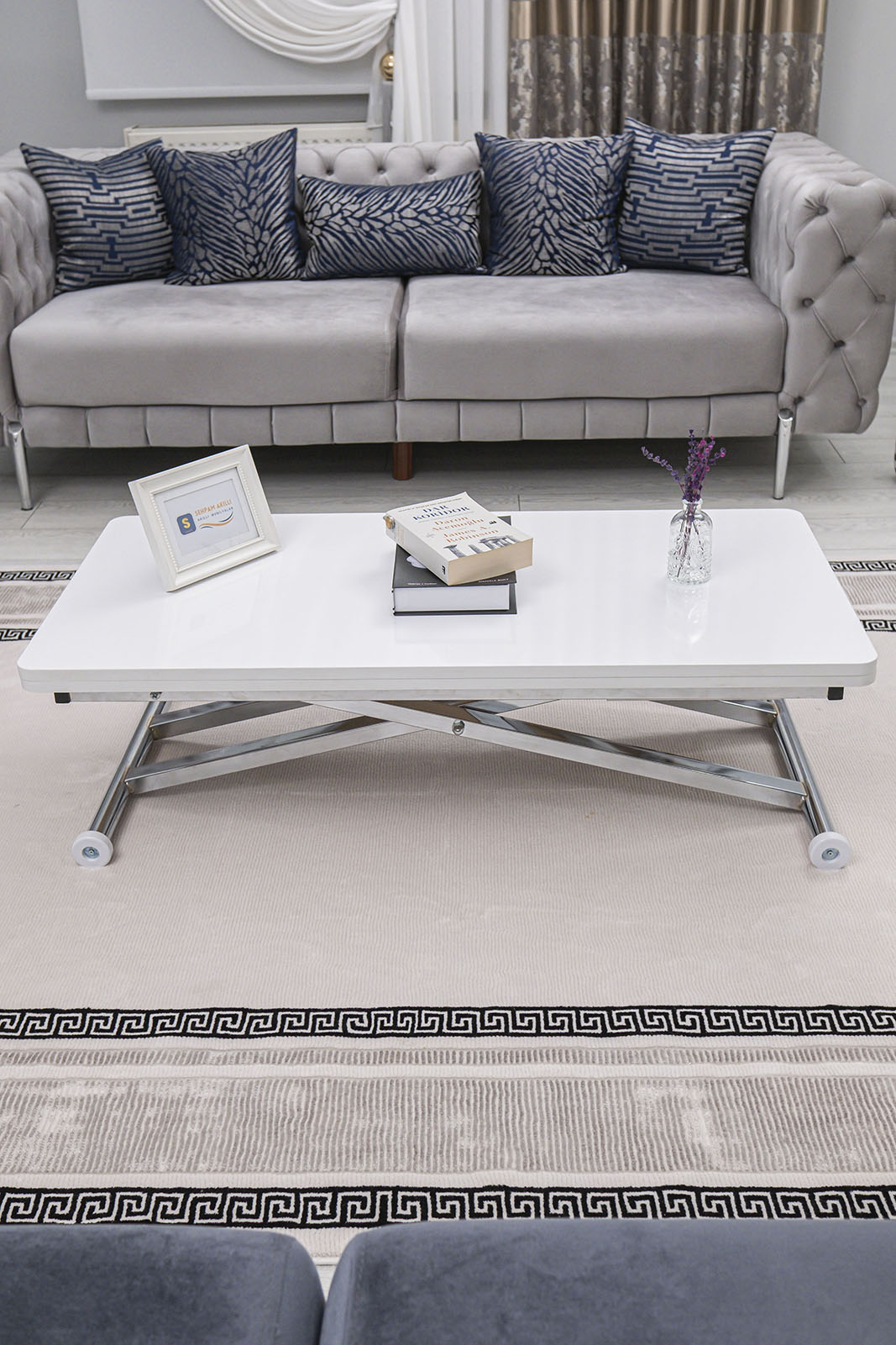 Home Smart Coffee Table – White MDF Top & Chrome-Plated Metal Legs
