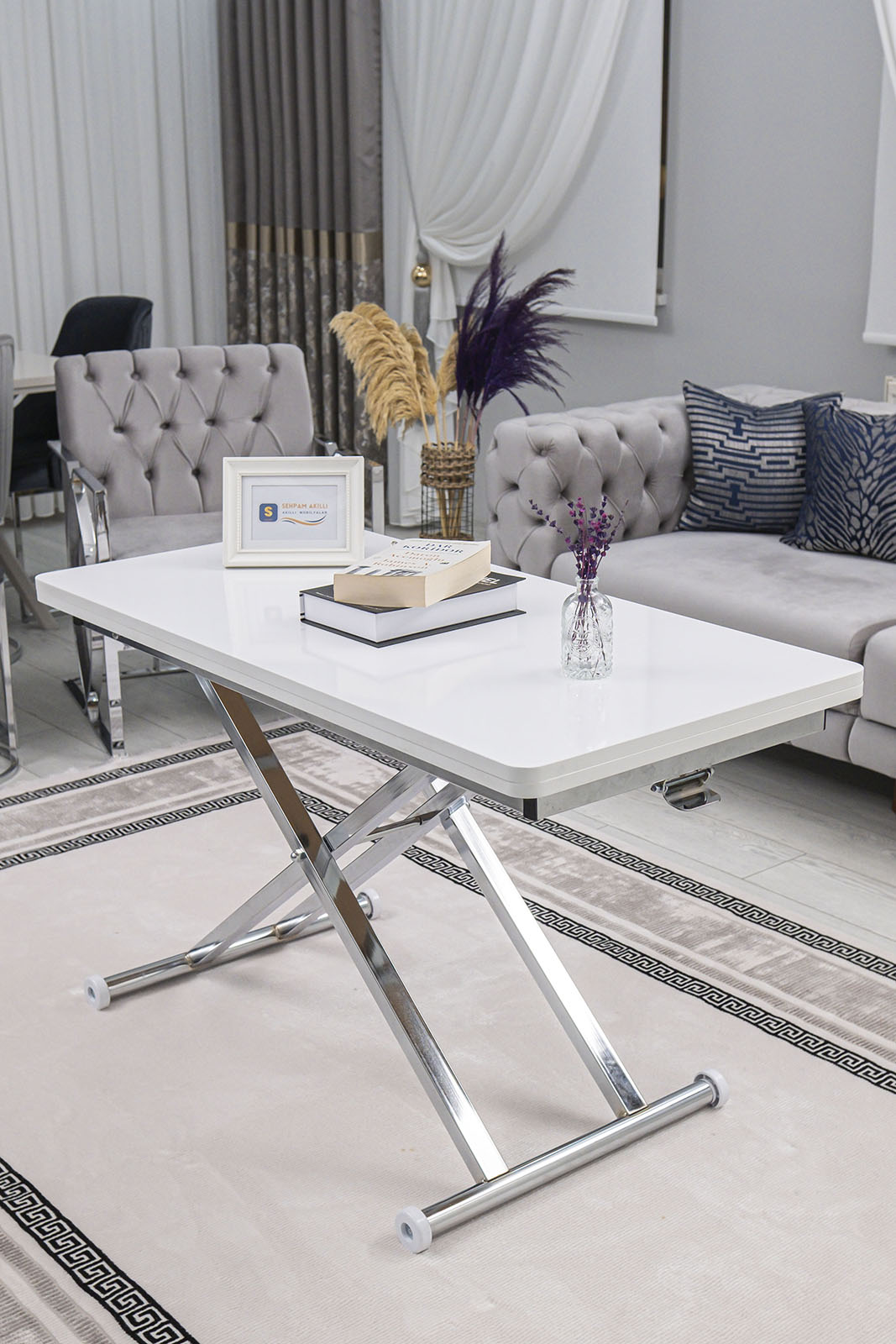 Home Smart Coffee Table – White MDF Top & Chrome-Plated Metal Legs
