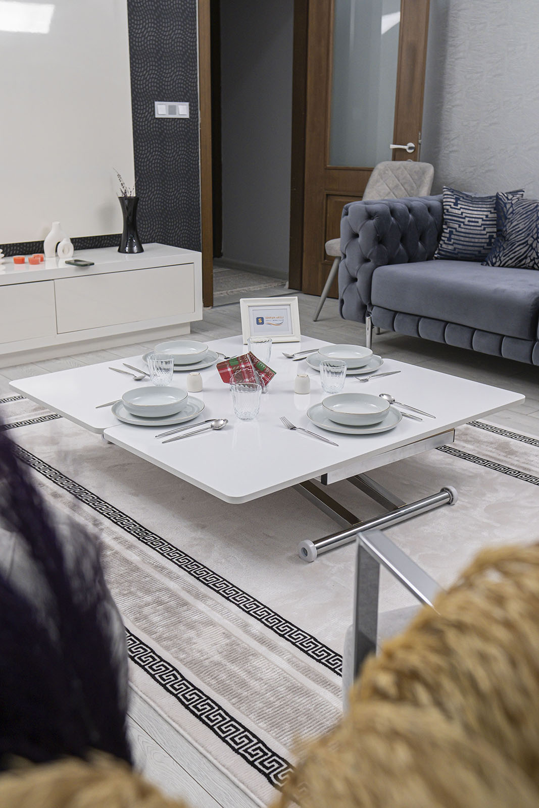 Home Smart Coffee Table – White MDF Top & Chrome-Plated Metal Legs