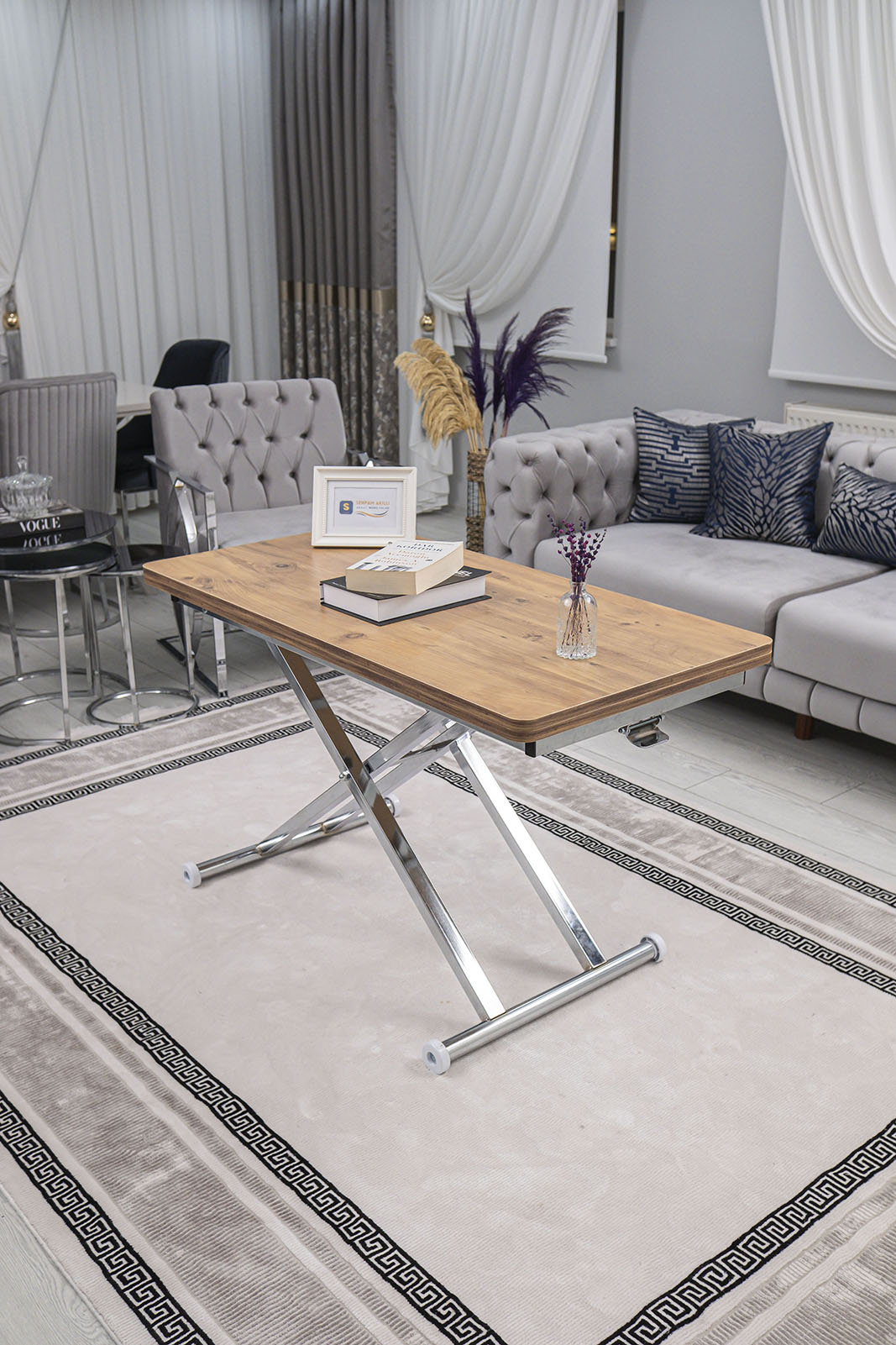 Home Smart Coffee Table – EfesCam MDF Top & Chrome Plated Metal Legs
