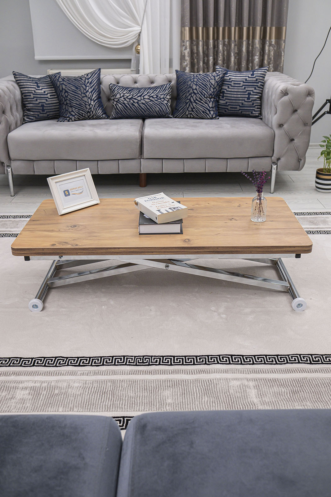 Home Smart Coffee Table – EfesCam MDF Top & Chrome Plated Metal Legs