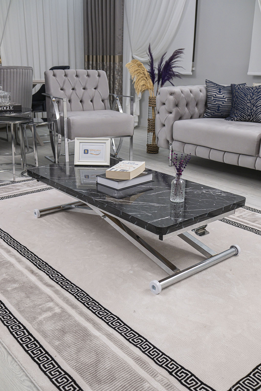 Home Smart Coffee Table – Black Marble MDF Top & Chrome Plated Metal Leg