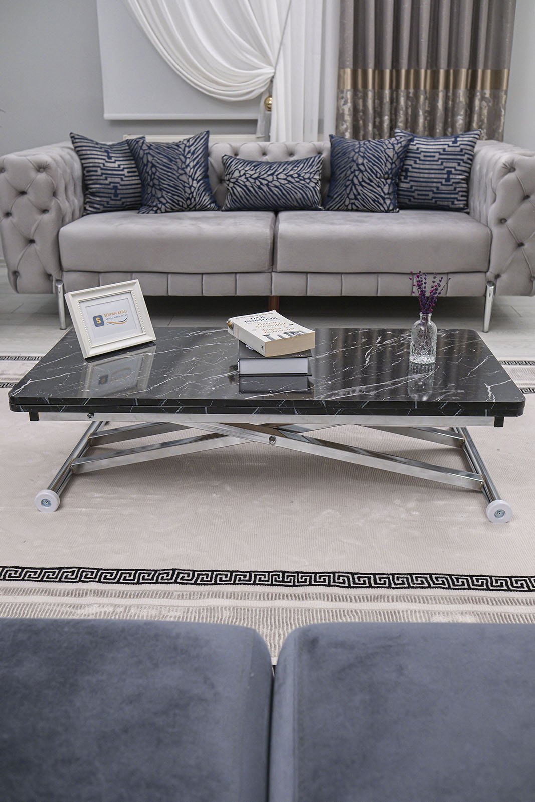 Home Smart Coffee Table – Black Marble MDF Top & Chrome Plated Metal Leg
