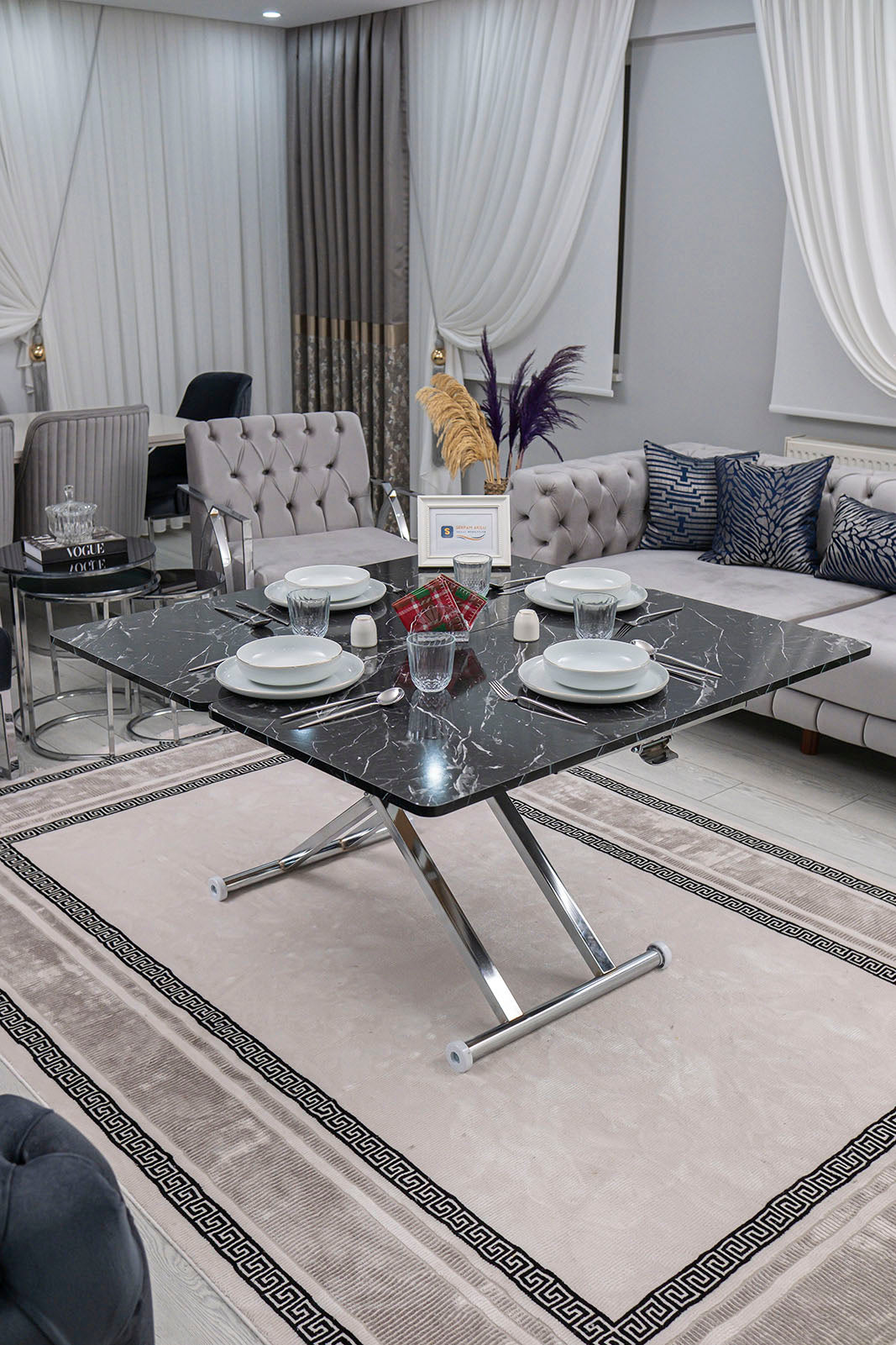 Home Smart Coffee Table – Black Marble MDF Top & Chrome Plated Metal Leg