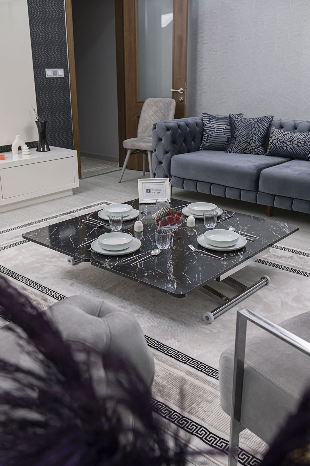 Home Smart Coffee Table – Black Marble MDF Top & Chrome Plated Metal Leg