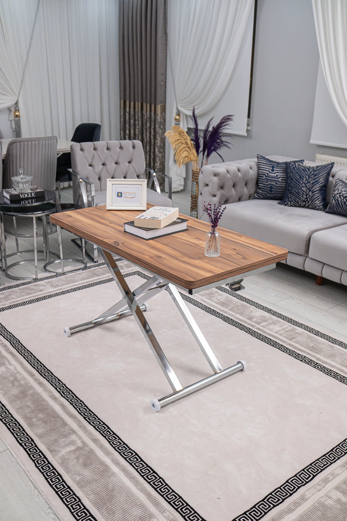 Home Akıllı Sehpa – Urartu MDF Üst & Krom Kaplama Metal Ayak