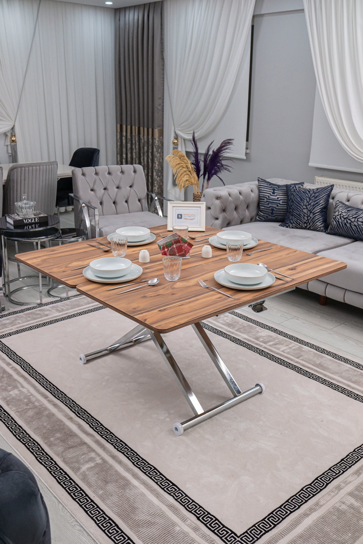 Home Akıllı Sehpa – Urartu MDF Üst & Krom Kaplama Metal Ayak