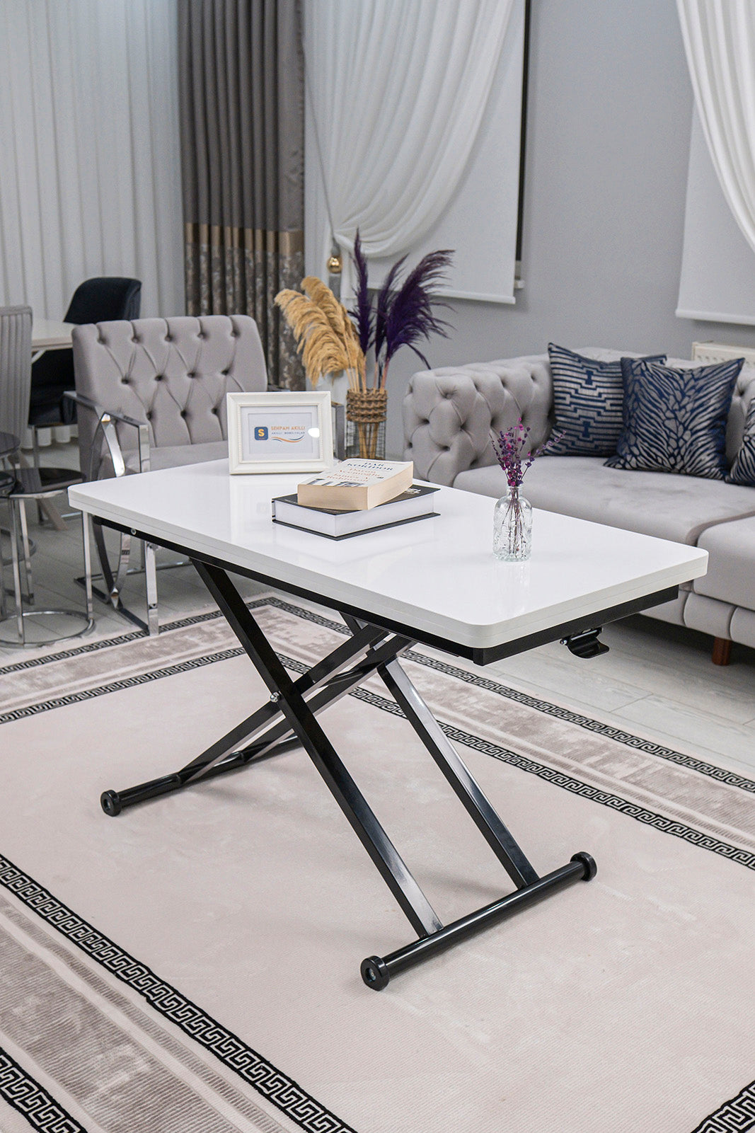 Home Smart Coffee Table – White MDF Top & Black Metal Leg