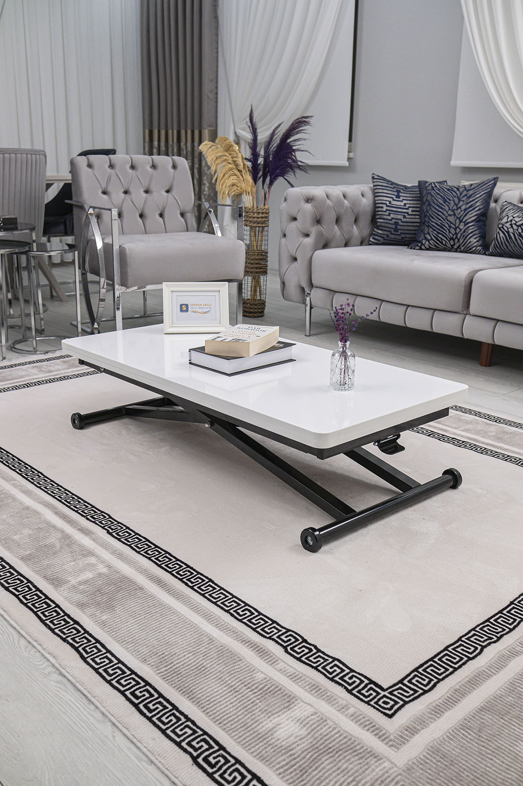 Home Smart Coffee Table – White MDF Top & Black Metal Leg