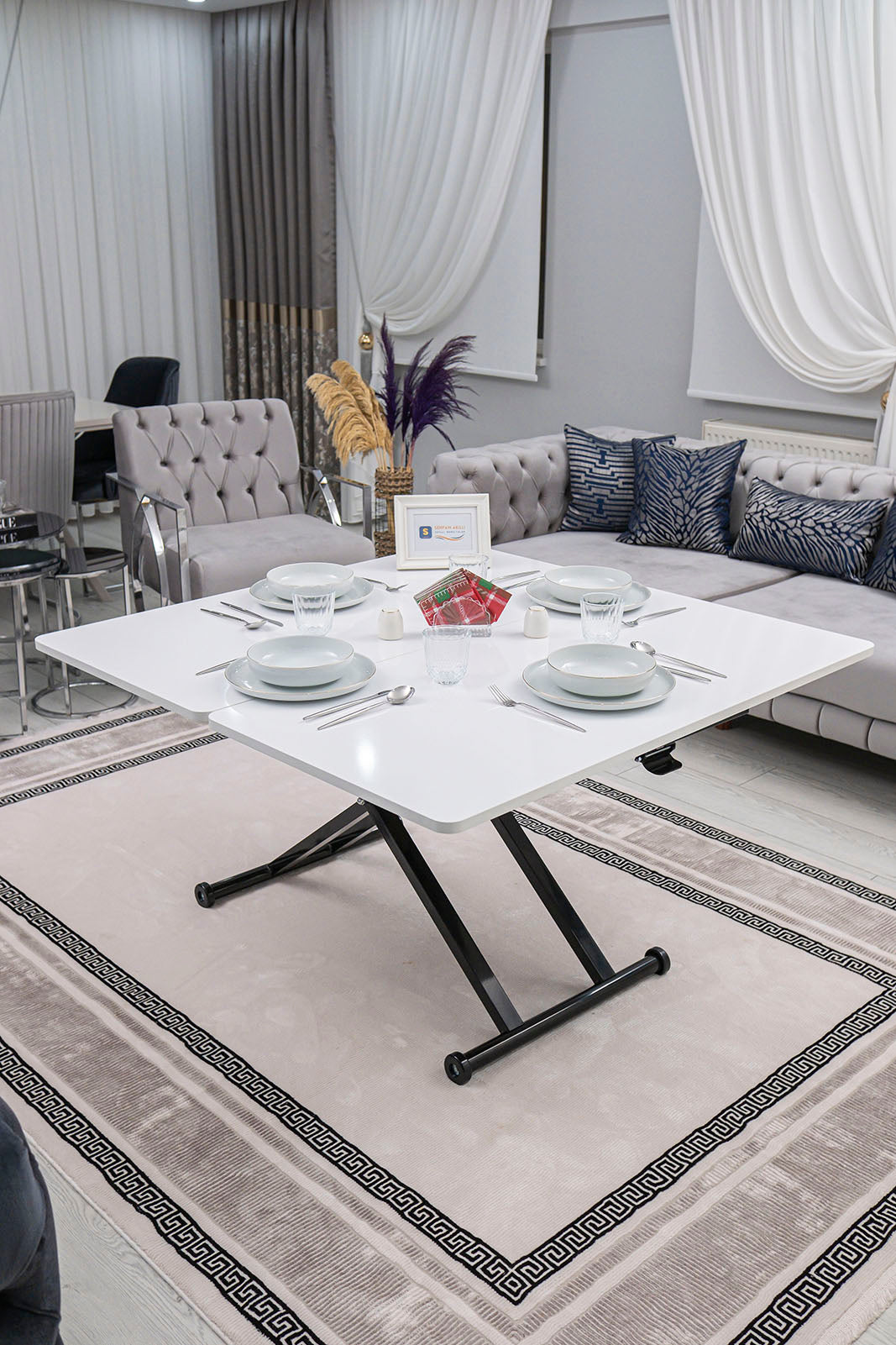 Home Smart Coffee Table – White MDF Top & Black Metal Leg
