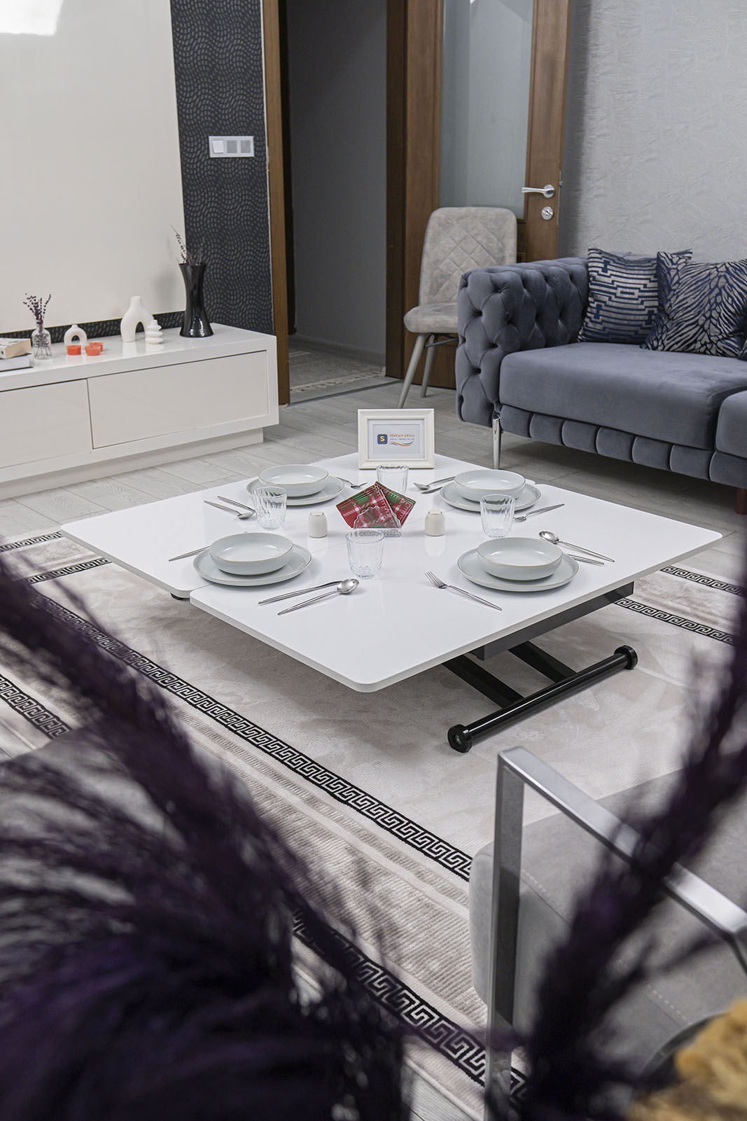Home Smart Coffee Table – White MDF Top & Black Metal Leg