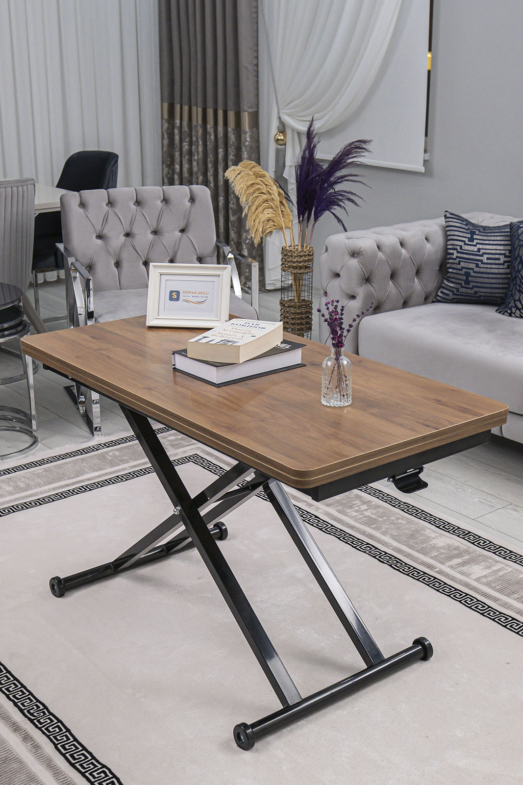 Home Smart Coffee Table – Walnut MDF Top & Black Metal Leg