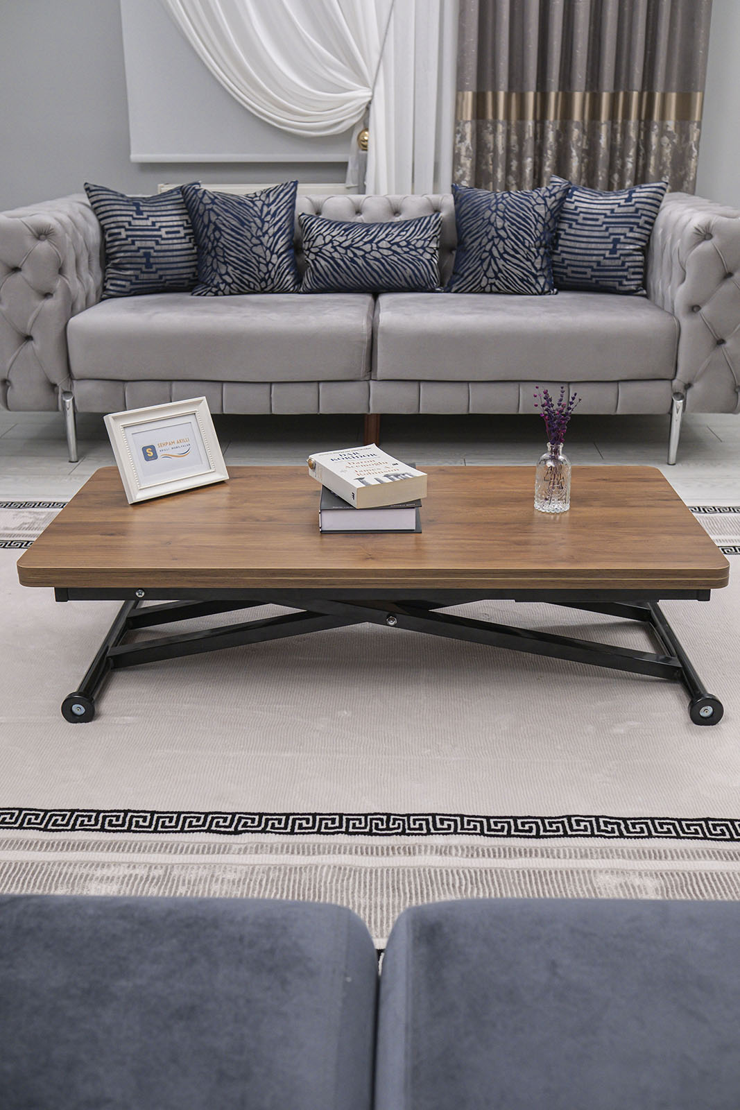 Home Smart Coffee Table – Walnut MDF Top & Black Metal Leg