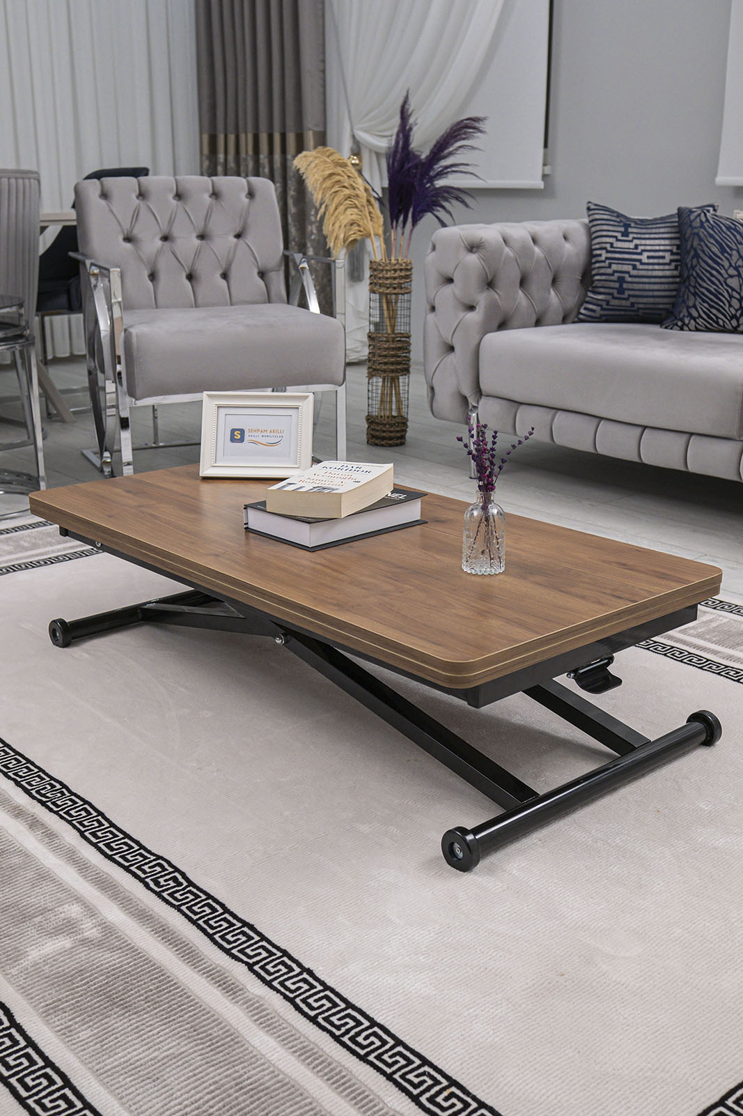 Home Smart Coffee Table – Walnut MDF Top & Black Metal Leg