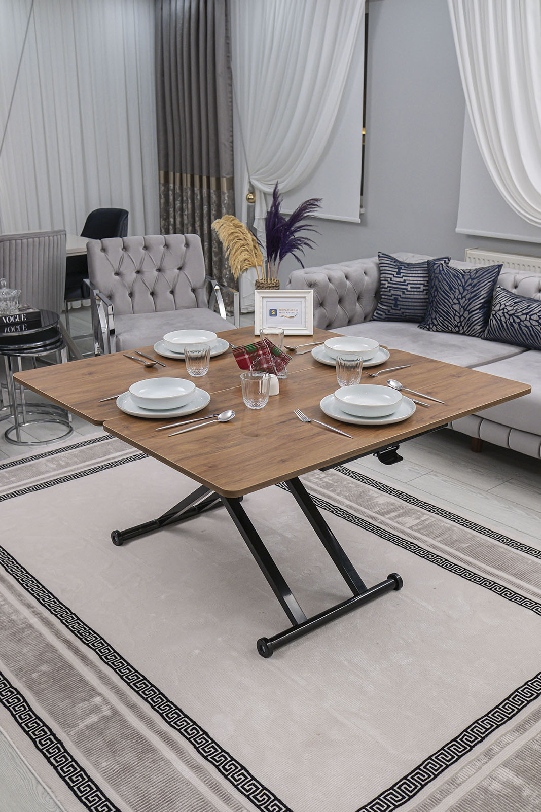 Home Smart Coffee Table – Walnut MDF Top & Black Metal Leg