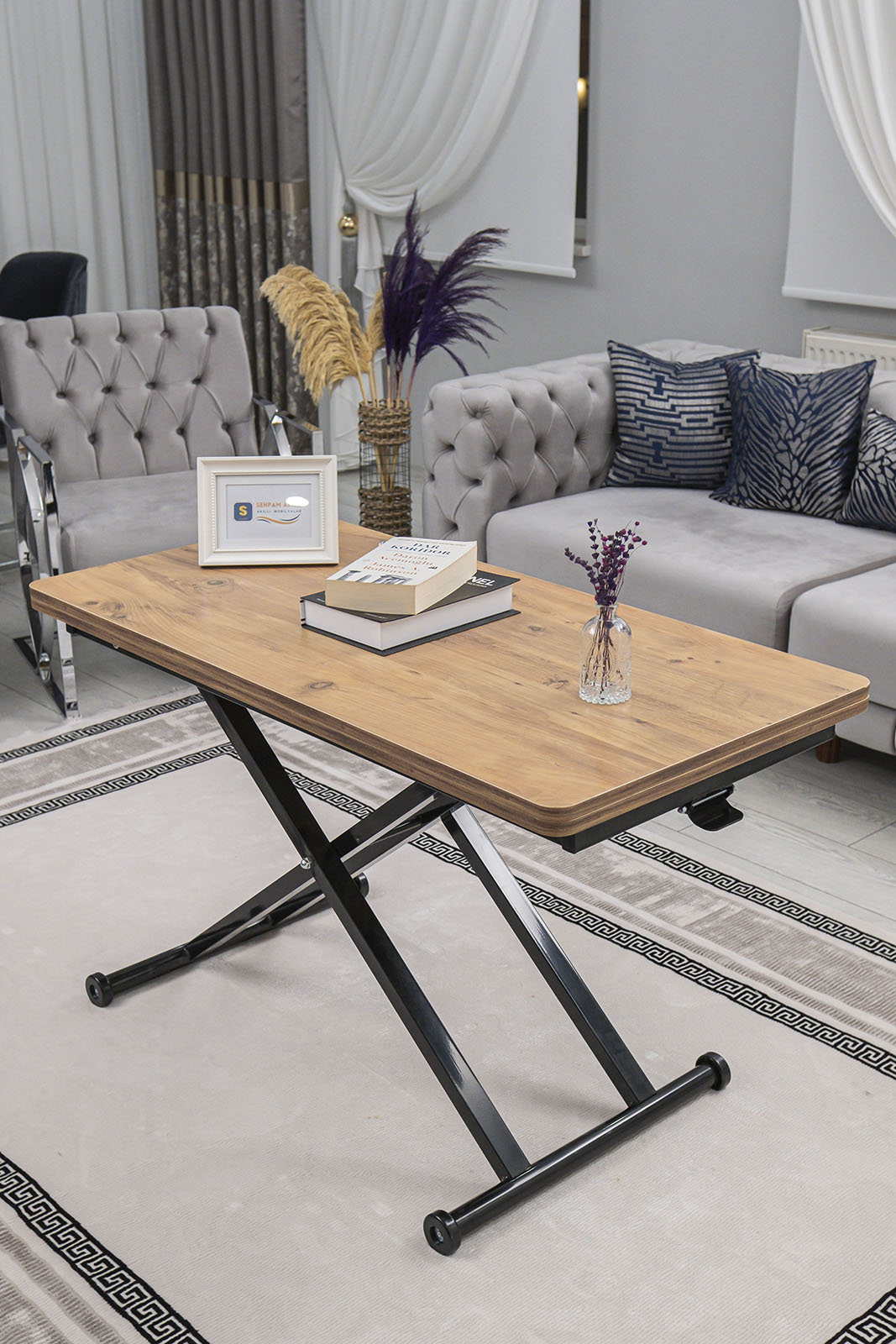 Home Smart Coffee Table – EfesCam MDF Top & Black Metal Leg