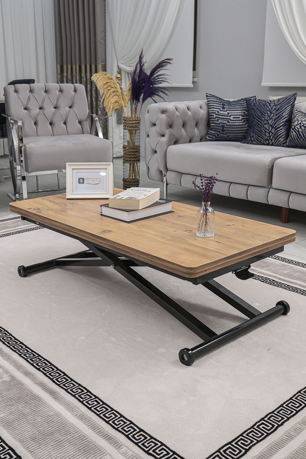 Home Smart Coffee Table – EfesCam MDF Top & Black Metal Leg