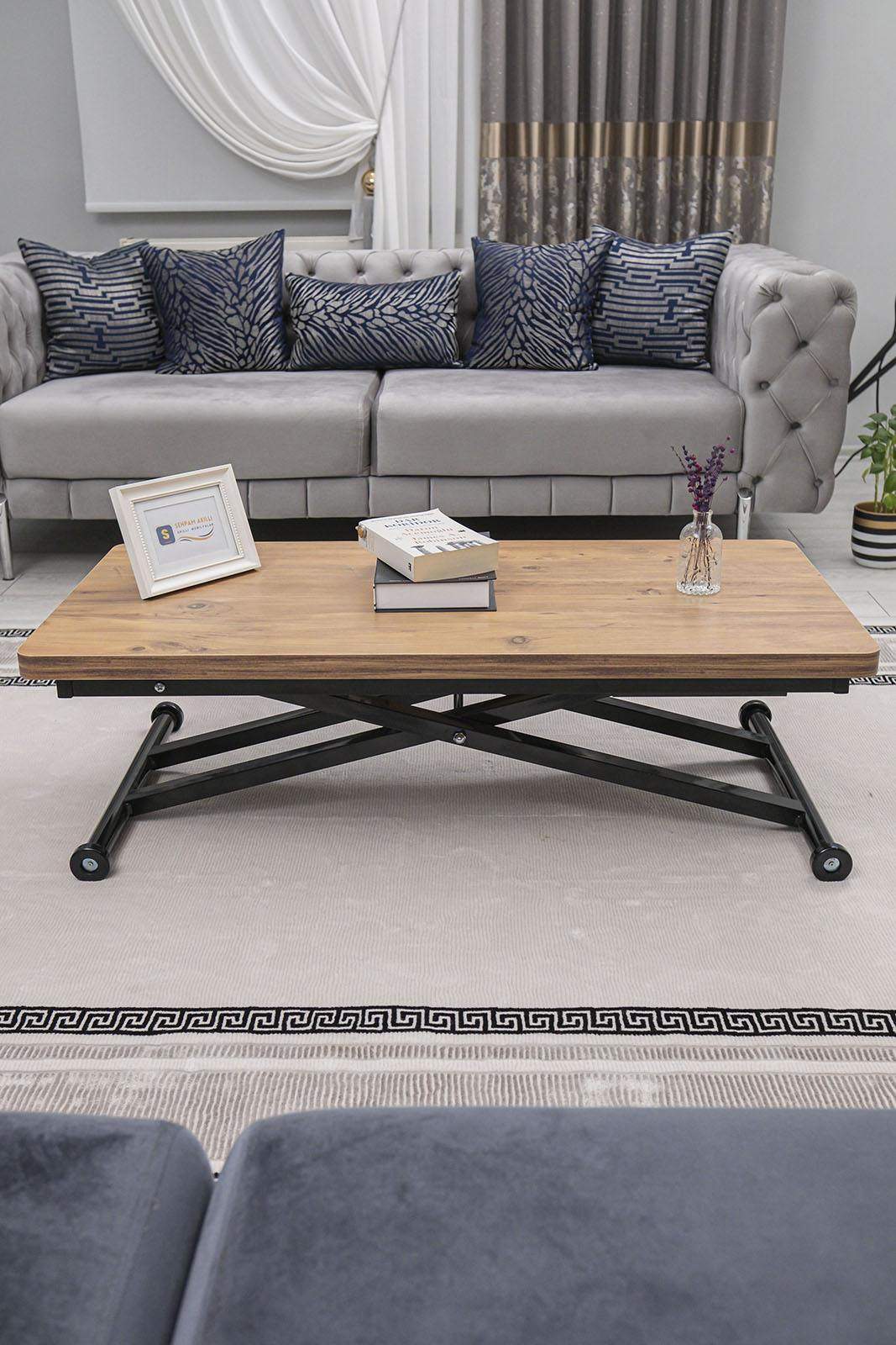 Home Smart Coffee Table – EfesCam MDF Top & Black Metal Leg