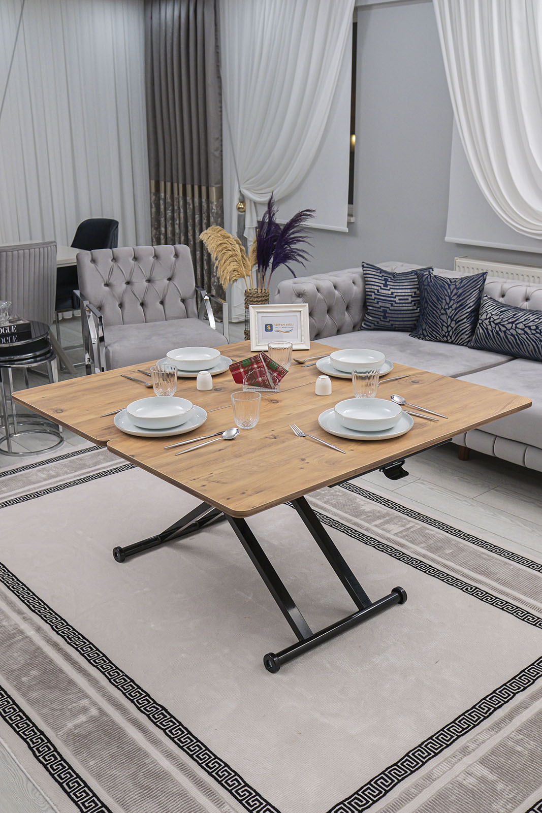 Home Smart Coffee Table – EfesCam MDF Top & Black Metal Leg