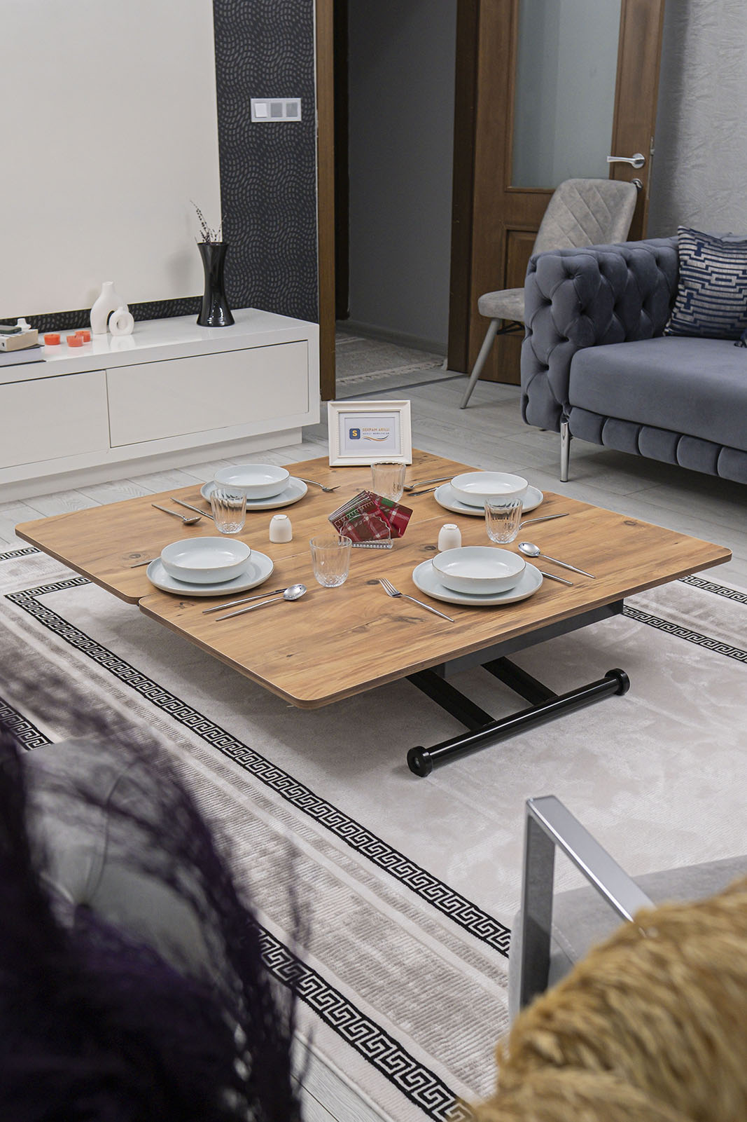 Home Smart Coffee Table – EfesCam MDF Top & Black Metal Leg