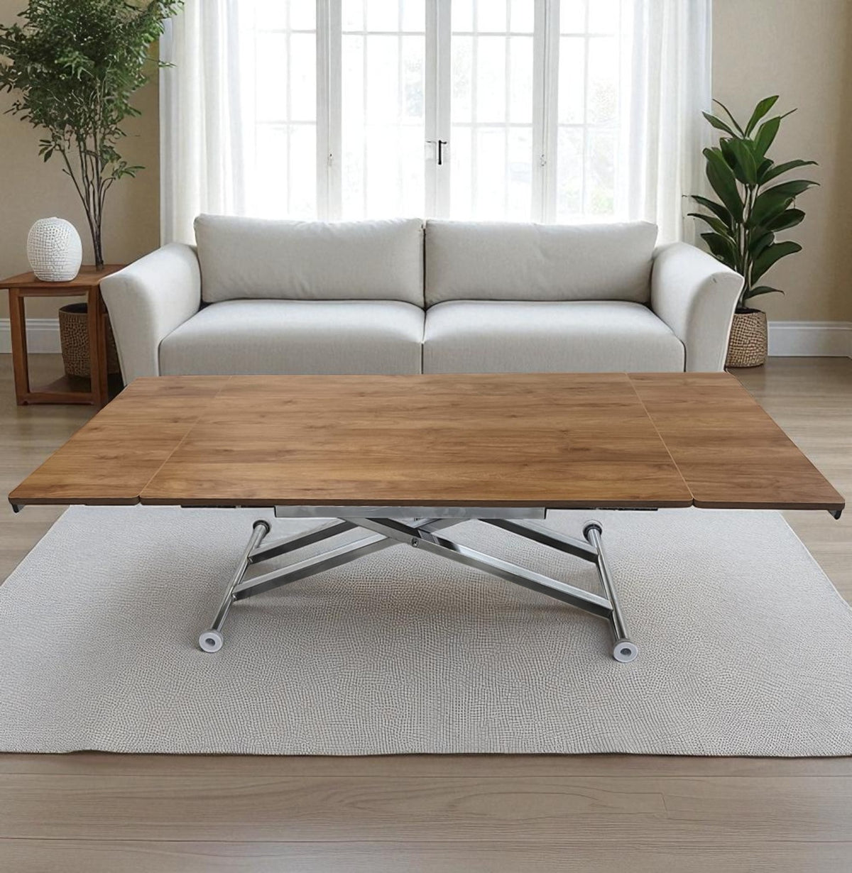 Smart Table with Side Opening | Walnut MDF Top & Chrome Leg