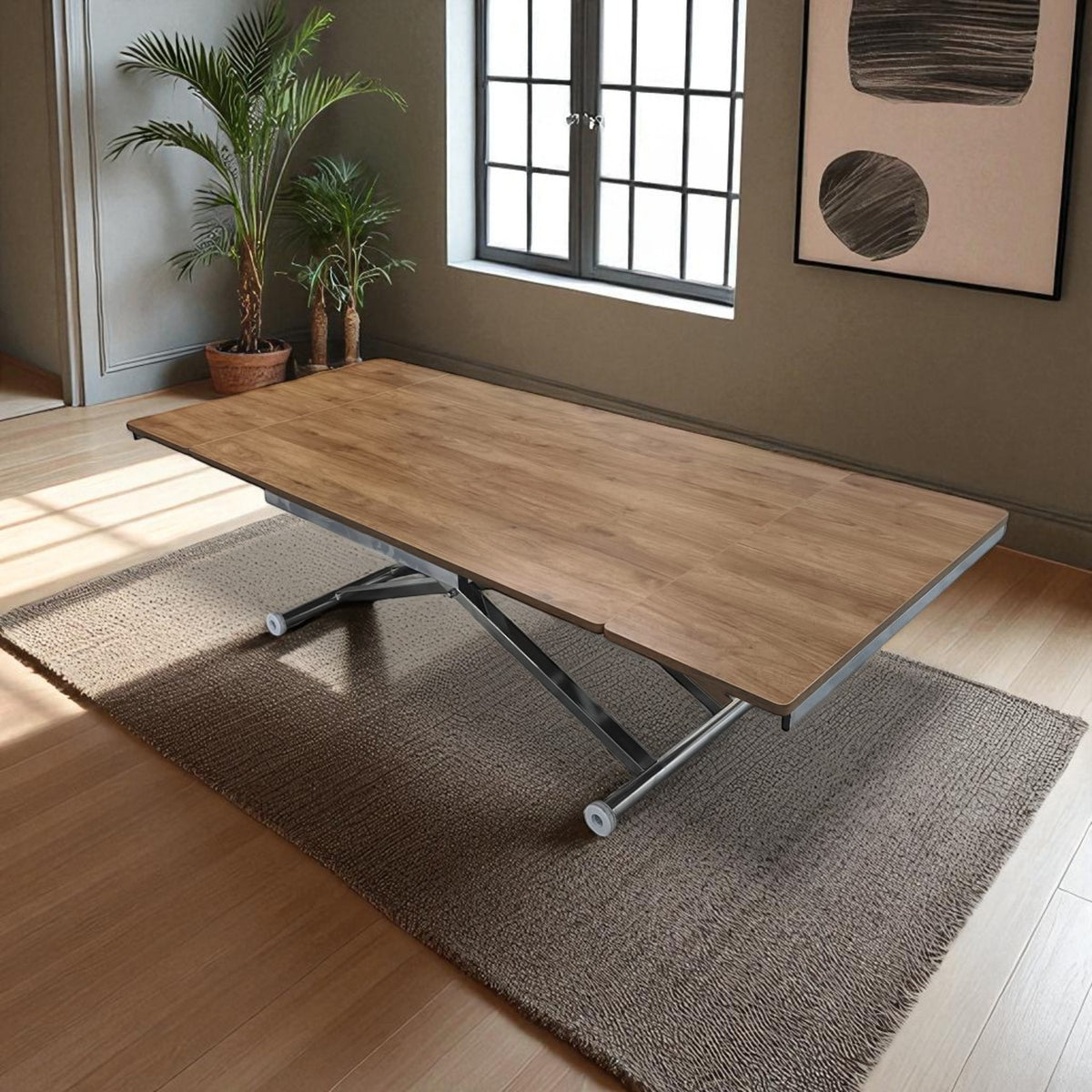 Smart Table with Side Opening | Walnut MDF Top & Chrome Leg