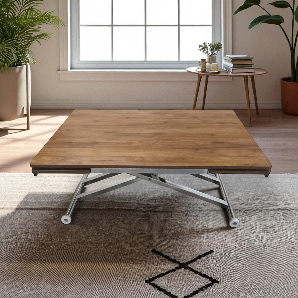 Smart Table with Side Opening | Walnut MDF Top & Chrome Leg