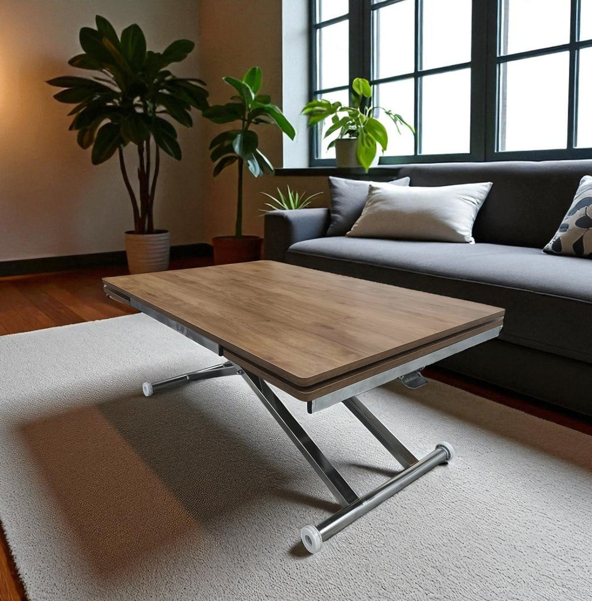 Smart Table with Side Opening | Walnut MDF Top & Chrome Leg