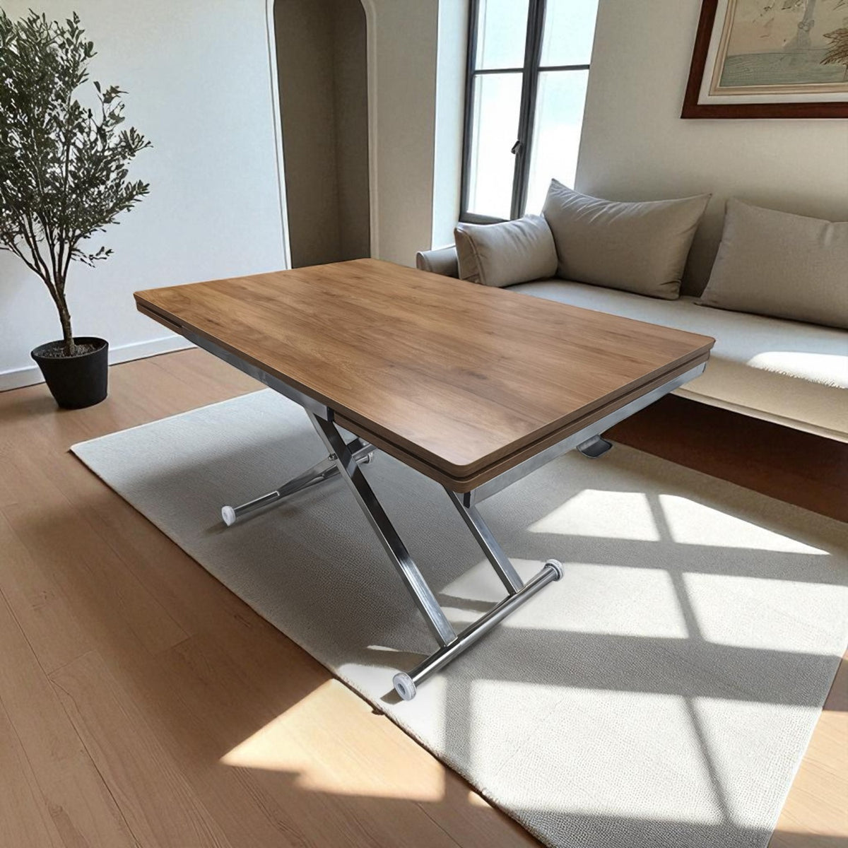 Smart Table with Side Opening | Walnut MDF Top & Chrome Leg