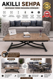 Juppo Smart Coffee Table - Antiklayt MDF Top & Black Metal Legs