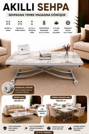 Juppo Smart Coffee Table – White Marble MDF Top & Chrome Metal Leg
