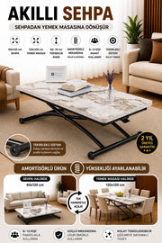 Juppo Smart Coffee Table – White Marble MDF Top & Black Outward Curved Metal Leg